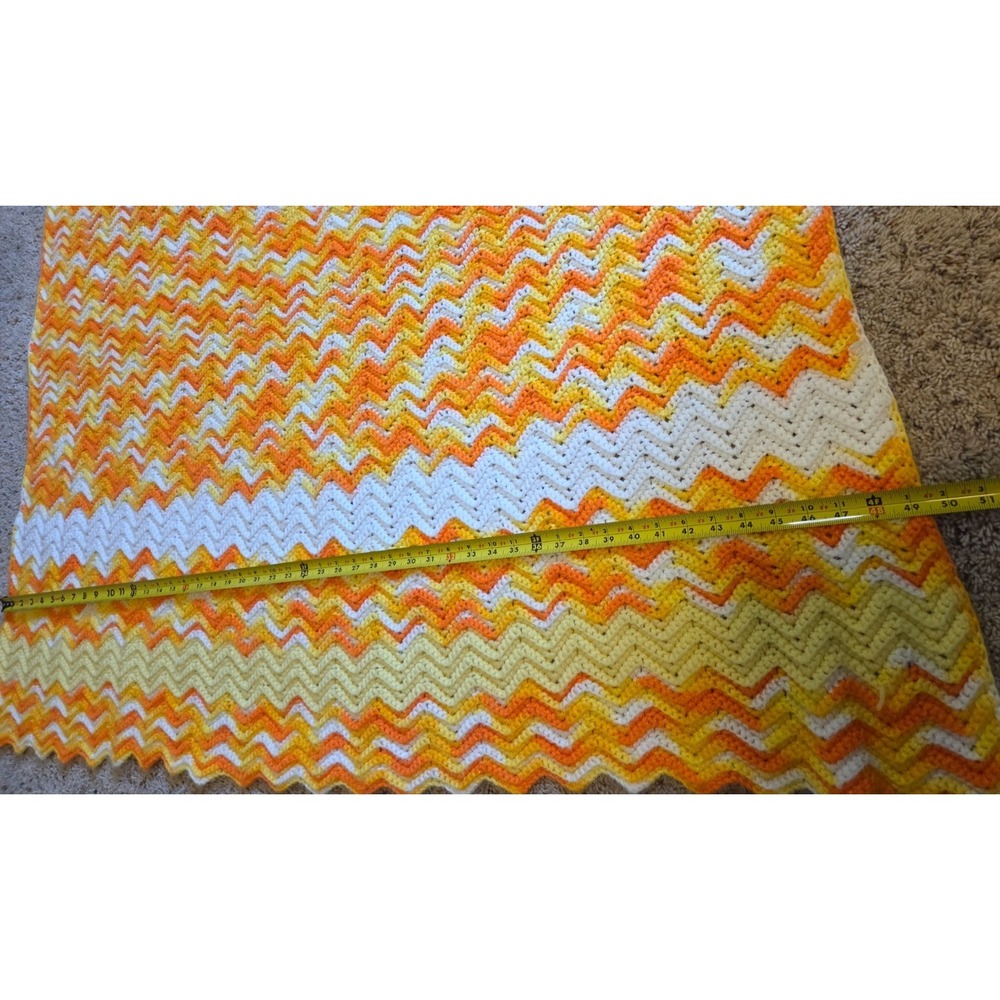 MINT! Granny Afghan Crochet Knit Throw Blanket 49" x 49" Bright Orange/Yellow - Picture 4 of 5